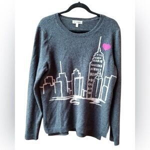 NEIMAN MARCUS CASHMERE COLLECTION New York Skyline Print Cashmere Sweater L